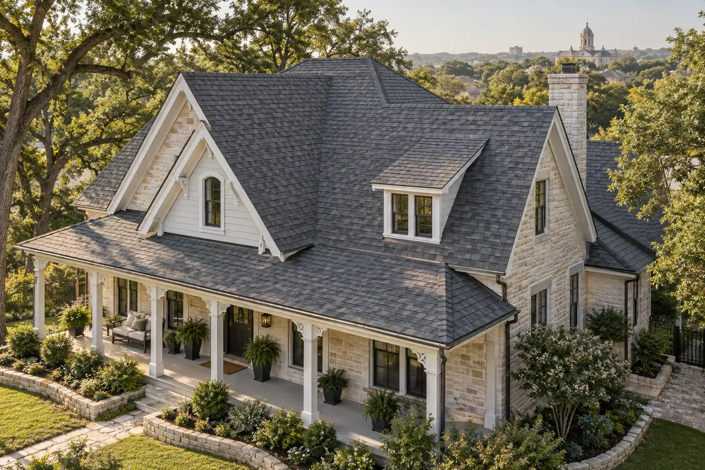 A Georgetown-inspired home, showing the roof and regional setting