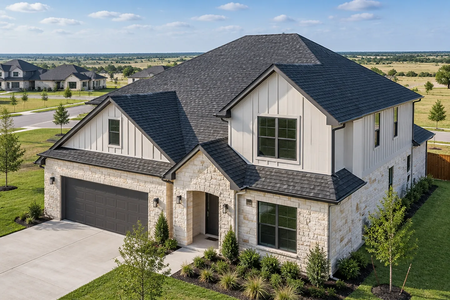 A Hutto-inspired home showing the roof and regional setting