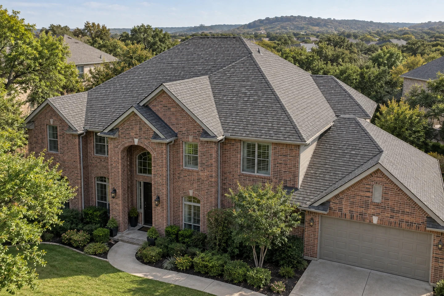 A Round Rock-inspired home showing the roof and regional setting