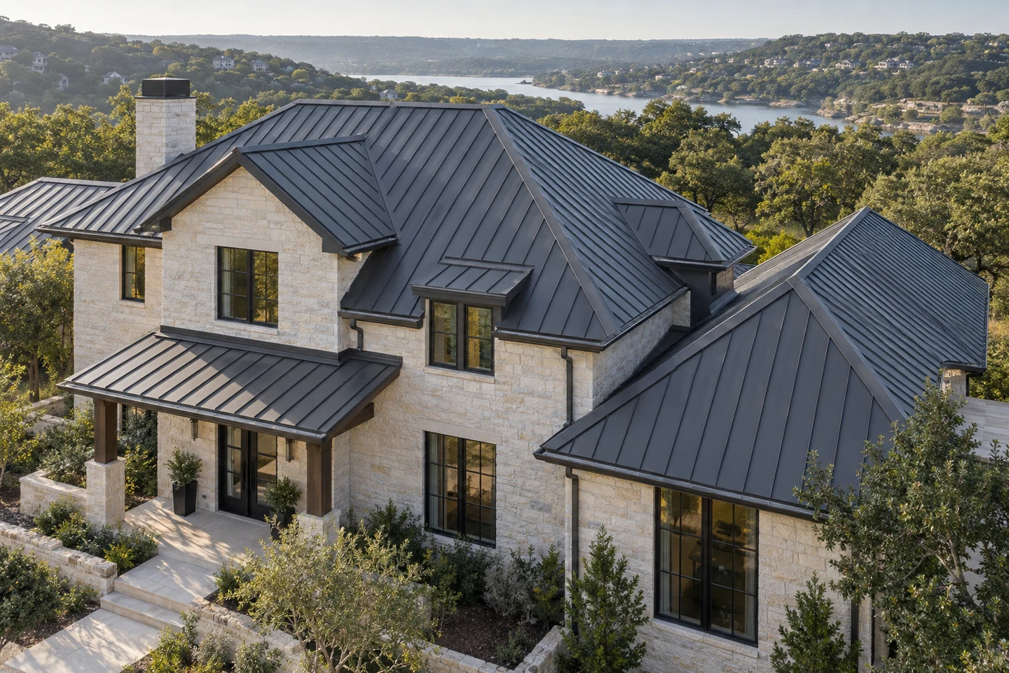 A Westlake-inspired home, showing the roof and regional setting