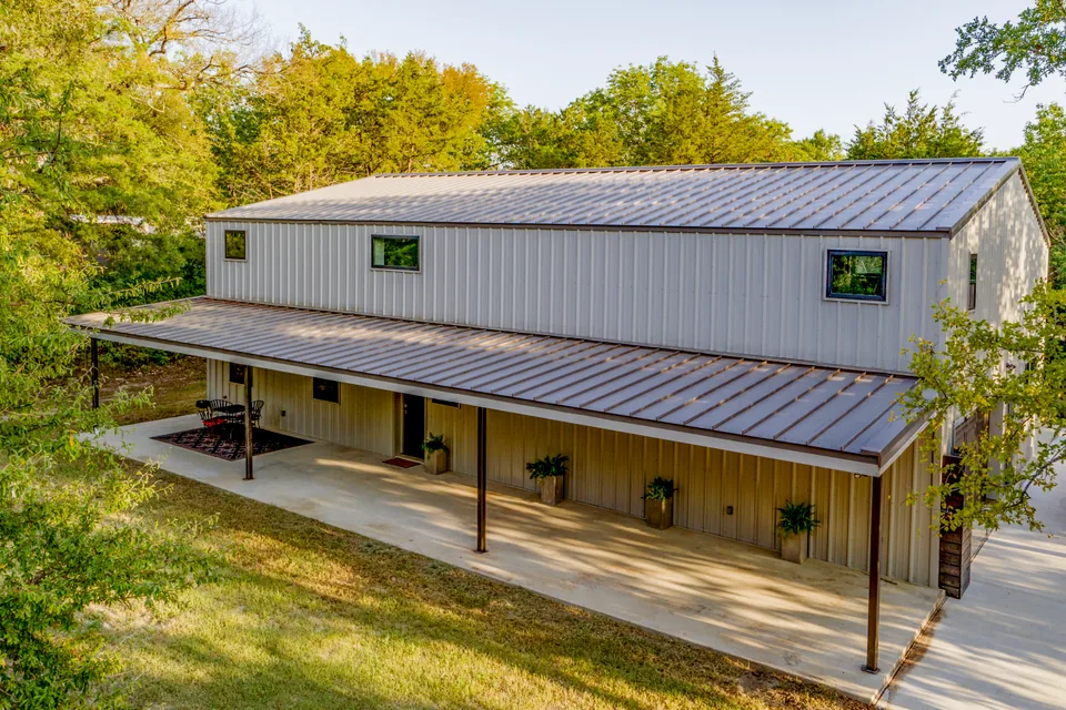 Installed standing seam metal roof with raised vertical seams