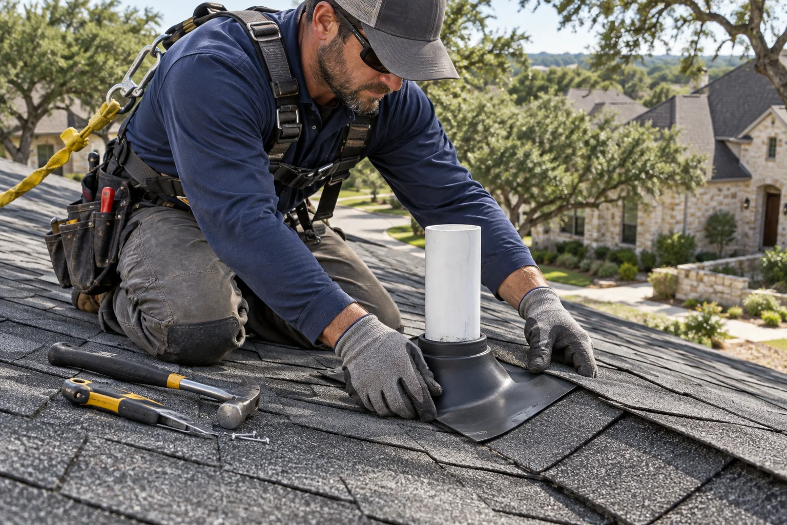 Illustrative residential roof repair detail